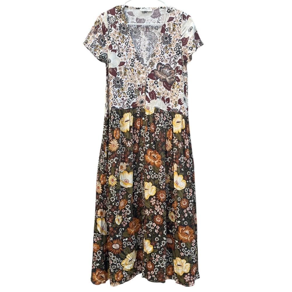 Spell & The Gypsy Floral Midi Dress V-Neck Desert Daisy Babydoll Cottage Small